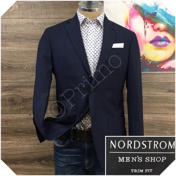 NORDSTROM Mens‎ Blazer Sport Coat Casual Jacket Size 38R Trim Fit Wool Suit